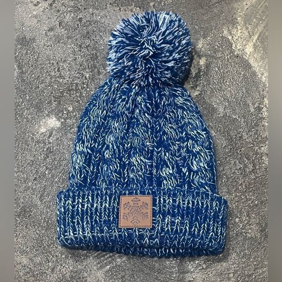 GERTEX BLUE & WHITE KNIT BEANIE MARLED TWEED POM POM WINTER HAT ONE SIZE - Picture 2 of 10